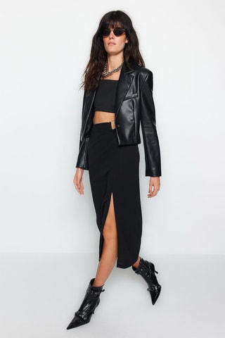 Saia midi cintura subida Preto