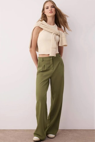 Calças wide legs - Caqui