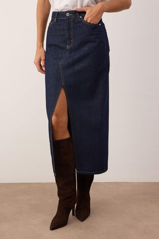 Saia direita de ganga - Azul-escuro