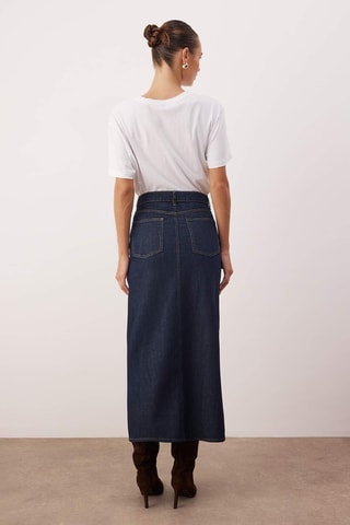 Saia direita de ganga - Azul-escuro