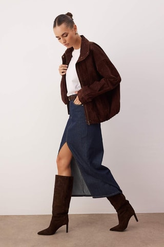 Saia direita de ganga - Azul-escuro