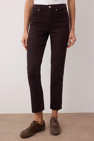 Calças de ganga mom 7/8 cintura alta - Castanho