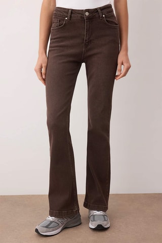 Calças de ganga flare de cintura alta - Castanho