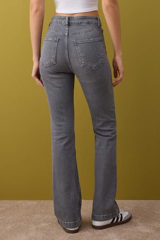 Calças de ganga flare de cintura alta - Cinzento