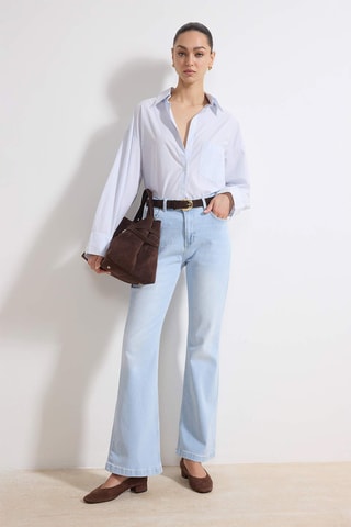 Calças de ganga flare de cintura alta - Azul-claro