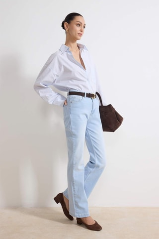 Calças de ganga flare de cintura alta - Azul-claro