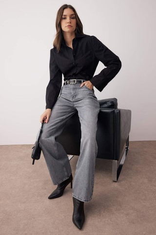 Calças de ganga wide legs cintura alta - Cinzento