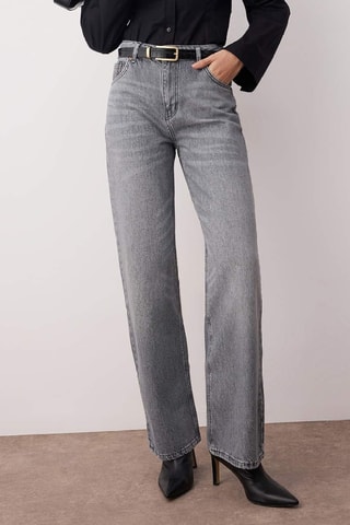 Calças de ganga wide legs cintura alta - Cinzento