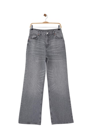 Calças de ganga wide legs cintura alta - Cinzento