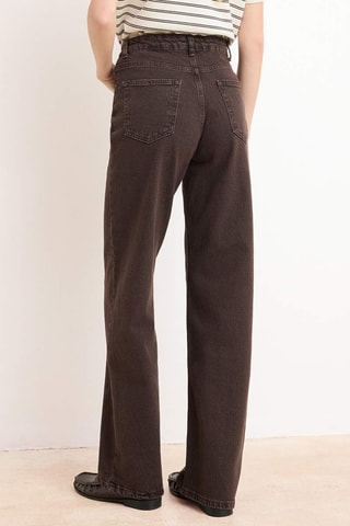 Calças de ganga wide legs cintura alta - Castanho