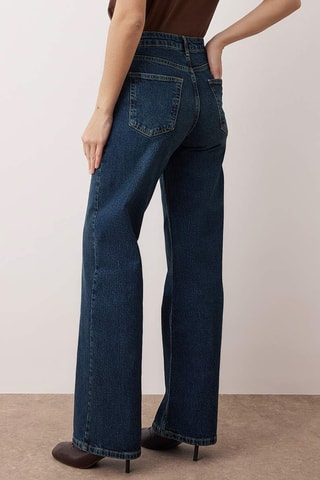 Calças de ganga wide legs cintura alta - Azul