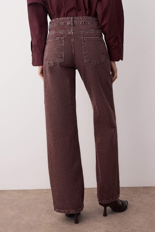 Calças de ganga wide legs cintura alta - Bordô