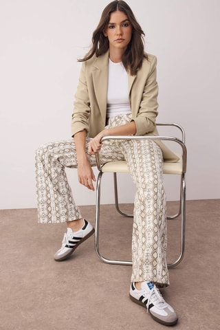 Calças de ganga wide legs cintura alta - Cru