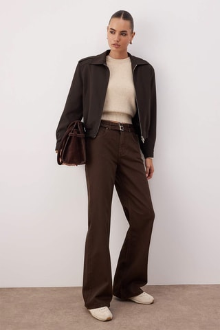Calças de ganga wide legs cintura alta - Castanho
