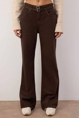 Calças de ganga wide legs cintura alta - Castanho