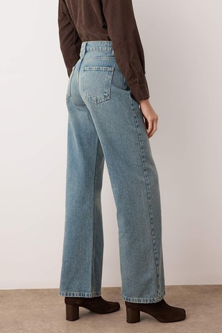 Calças de ganga wide legs cintura alta - Azul