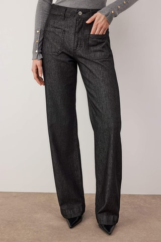 Calças de ganga wide legs cintura alta - Preto