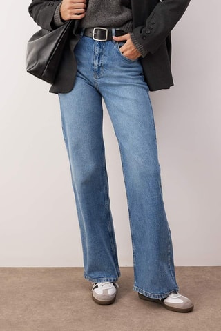 Calças de ganga wide legs cintura alta - Azul