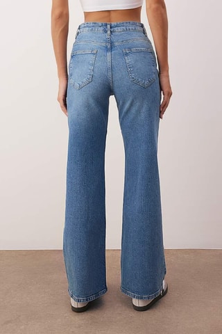 Calças de ganga wide legs cintura alta - Azul