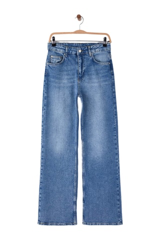 Calças de ganga wide legs cintura alta - Azul