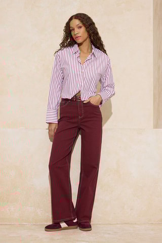 Calças de ganga wide legs cintura alta - Bordô