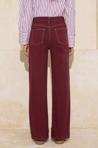 Calças de ganga wide legs cintura alta - Bordô