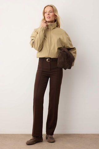 Calças straight de cintura alta - Castanho-escuro