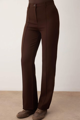 Calças straight de cintura alta - Castanho-escuro