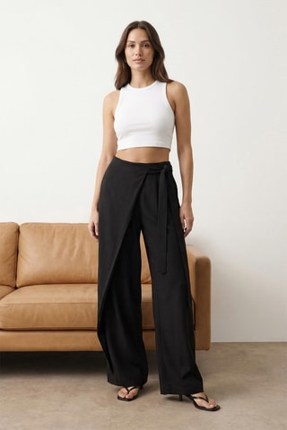 Calças wide legs de cintura alta - Preto