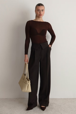 Calças wide legs de cintura alta - Castanho-escuro