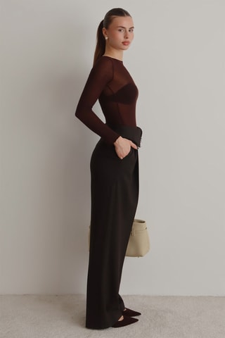 Calças wide legs de cintura alta - Castanho-escuro