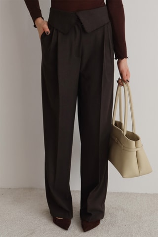 Calças wide legs de cintura alta - Castanho-escuro