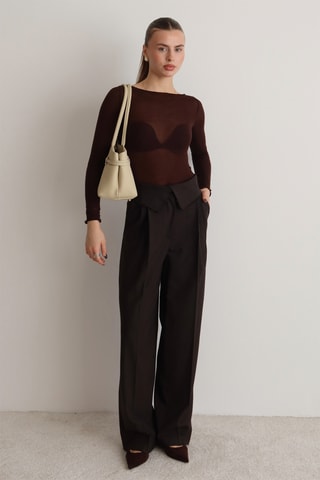Calças wide legs de cintura alta - Castanho-escuro