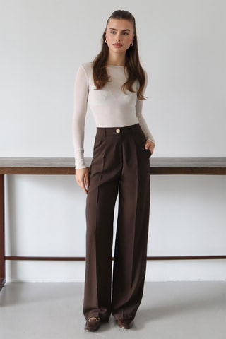 Calças wide legs de cintura alta - Castanho-escuro