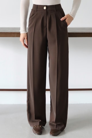 Calças wide legs de cintura alta - Castanho-escuro