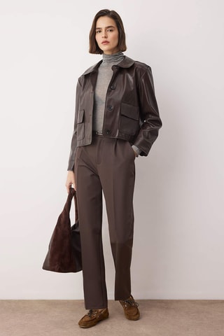 Calças corte cenoura - Castanho