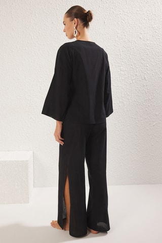 Blusa e calças de cintura subida - Preto