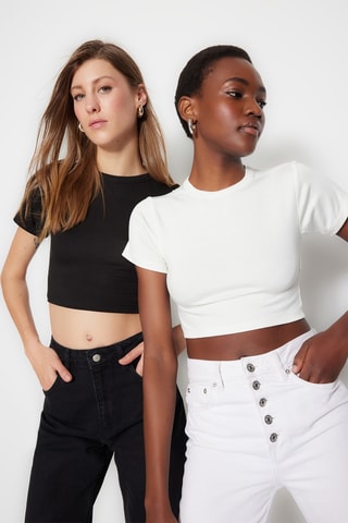 2 crop top - Nero ed ecrù