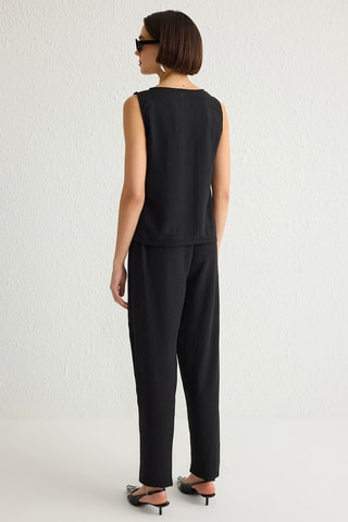 Top e calças wide legs de cintura alta - Preto