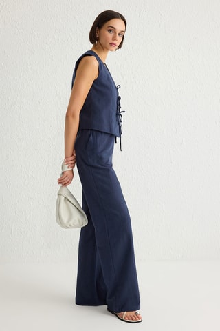 Top e calças wide legs de cintura alta - Azul-marinho