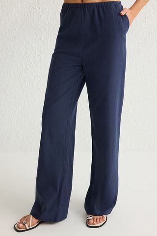 Top e calças wide legs de cintura alta - Azul-marinho