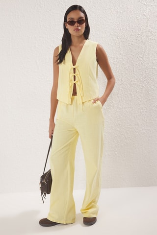 Top e calças wide legs de cintura alta - Amarelo