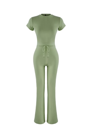 Crop top e calças de cintura alta - Caqui