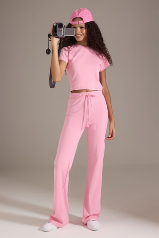 Crop top e calças de cintura alta - Rosa
