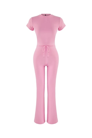 Crop top e calças de cintura alta - Rosa