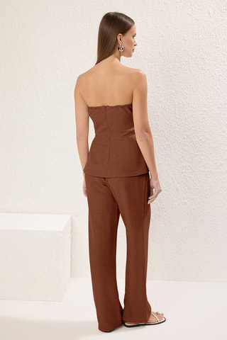 Top caicai e calças de cintura alta - Castanho-escuro