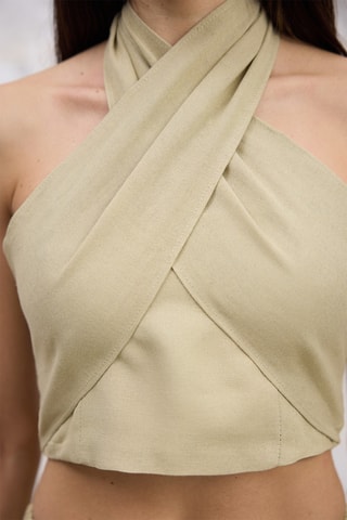 Crop top e calças de cintura alta - Caqui