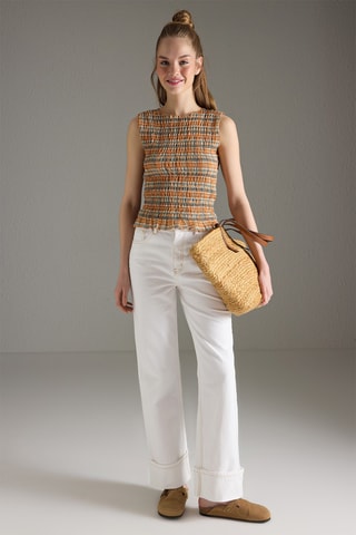 Top - Laranja e azul-pato