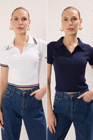 2 polos - Azul-marinho e cru