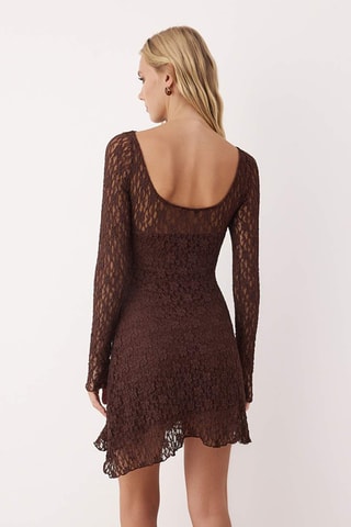 Vestido direito em renda - Castanho